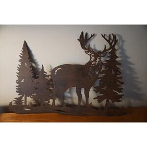 20" Elk Deer Buck Metal Wall Art Rustic Cabin Lodge Decor Wildlife Silhouette